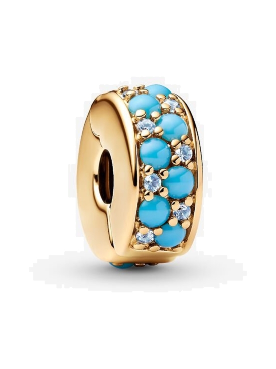 Pandora - gold-plated clip with icy blue and capri blue crystal and silicone grip-763902C01 | Stockmann - photo 3
