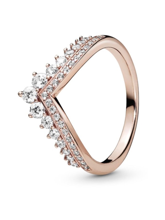 Tiara wishbone 14k rose gold-plated ring with clear cubic zirconia Prinsessan toivomusluu -sormus 187736CZ