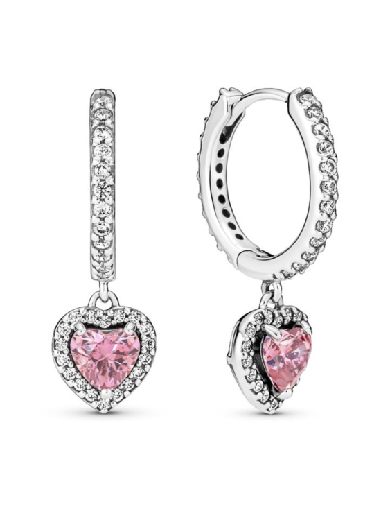 Pandora - Säihkyvä sydänsädekehä -korvarenkaat Heart sterling silver hoop earrings with fancy pink and clear cubic zirconia Sparkling Halo Heart Hoop Earrings 291445C01 | Stockmann - photo 2