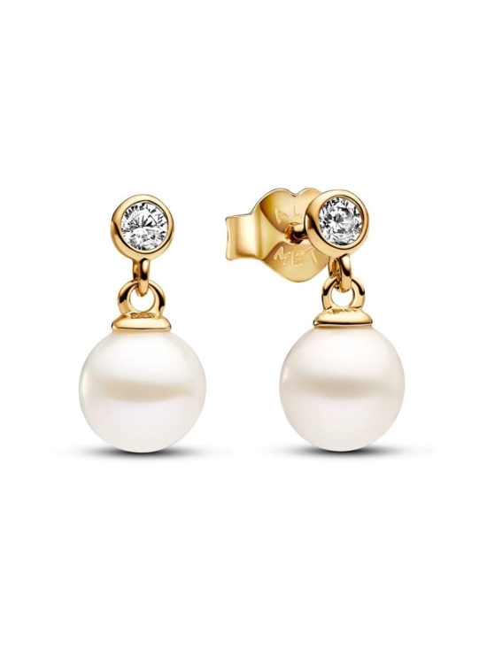 Pandora - Käsitelty makeanveden viljelty helmi -riipuskorvakorut 14k Gold-plated drop earrings with white treated freshwater cultured pearl and clear cubic zirconia 14k Gold-plated unique metal blend  Mixed stone White 263153C01 | Stockmann - photo 1