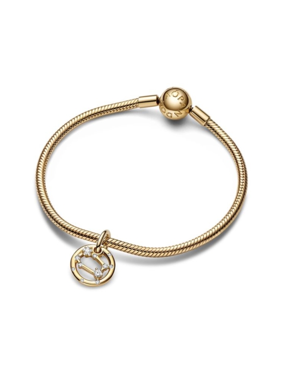 Pandora - Kaksoset-riipushela Gemini zodiac 14k gold-plated dangle with clear cubic zirconia Gemini Zodiac Dangle Charm 762711C01 | Stockmann - photo 1
