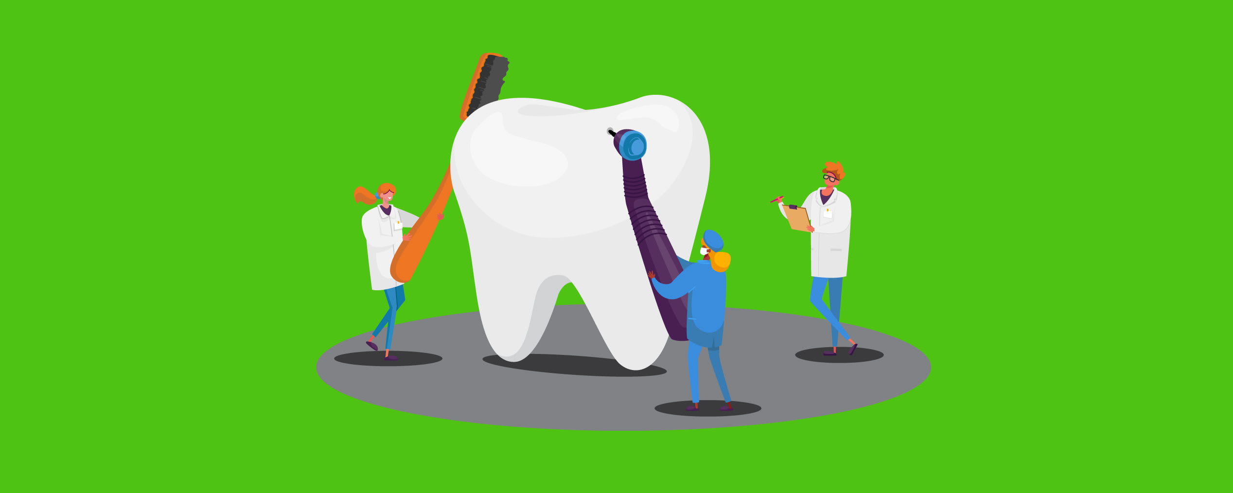Illustration of three people cleaning a giant tooth sculptor, which many think is preferable to getting a loan