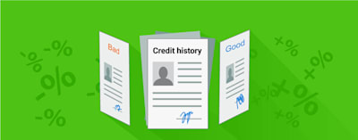 Illustration of credit history forms with labels good and bad