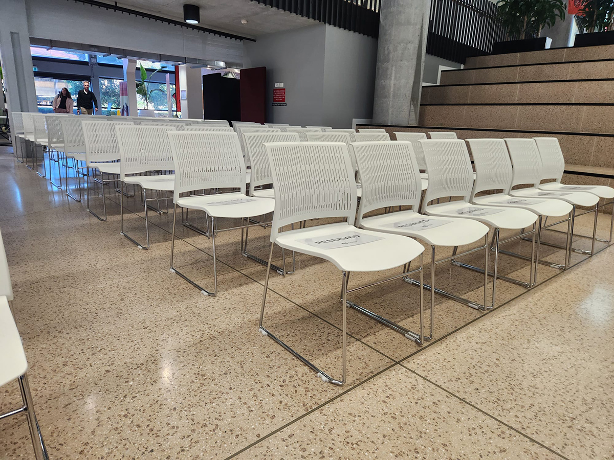 Premium white plastic conference shares ready for an audience