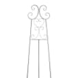A white metal plant stand with a floral design available for hire.