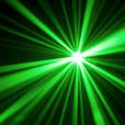 A mesmerizing image of a vibrant green laser light illuminating a captivating black background.