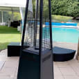 A black Pyramid Heater Hire in front of a pool.