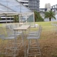 White hairpin High Bar Table w/ Timber Top