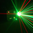 A multi-colored laser light in a dark room.