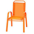 A vibrant orange plastic chair on a clean white background.
