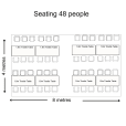 Seating arrangements for 48 people in a marquee