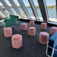 Pink Velvet ottoman Stools Hired for an event on a boat