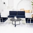 Wire armchair lounge with black velvet cushions