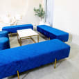 Our navy blue velvet ottoman benches for hire