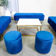 Ottoman benches with navy blue velvet cushions