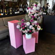 Pink plinths hired to display flowers