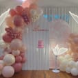 Pink and white balloon garland with butterfly lights