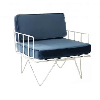 Wire Arm Chair Hire w/ Navy Blue Velvet Cushions