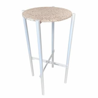 White Cross Bar Table Hire w/ Pink Terrazzo Top