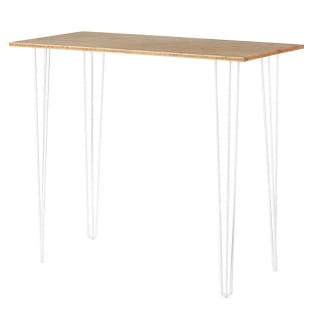 White Hairpin High Bar Table w/ Timber Top