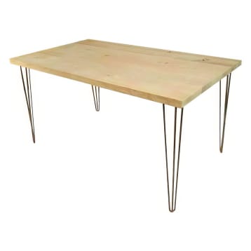 Gold Hairpin Banquet Table w/ Timber Top