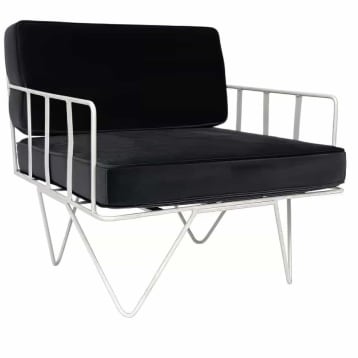 Wire Arm Chair Hire w/ Black Velvet Cushions