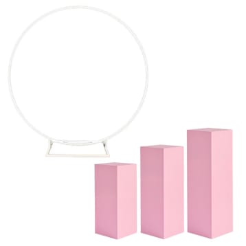 Pkg 2 - White Hoop Backdrop w/ Pink Plinths