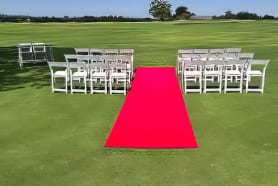 Red Carpet &amp; White Padded Chair Hire