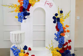 The Aegean backdrop silk flower arrangement package