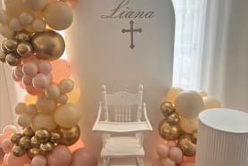 Our balloon garland hired for a christening