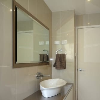 Custom made bevelled bathroom mirror