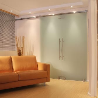 New frosted glass doors installed in a living room