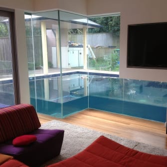 Feature glass wall inside a Sydney home