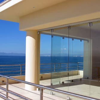 Glass walls in a residential waterfront home