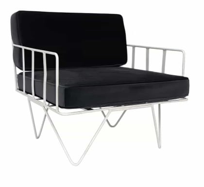 Wire Arm Chair Hire w/ Black Velvet Cushions