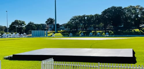 A stage set up  at a cricket sports ground