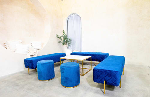 Blue ottoman stools and benches