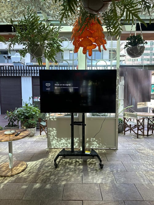 A TV and stand hired for an outdoor event