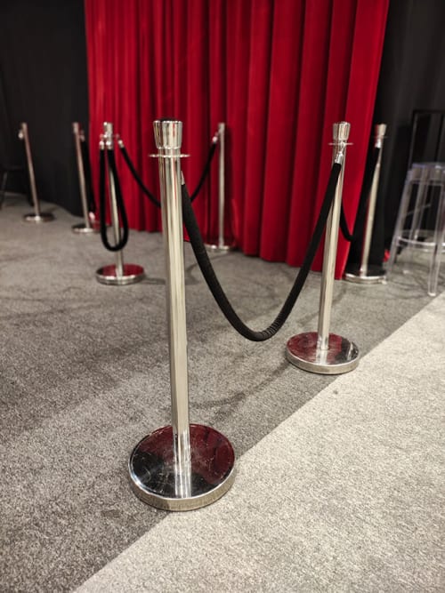 Our chrome bollards with black velvet rope