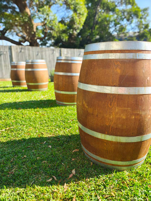 Our wine barrels spread out across the lawn