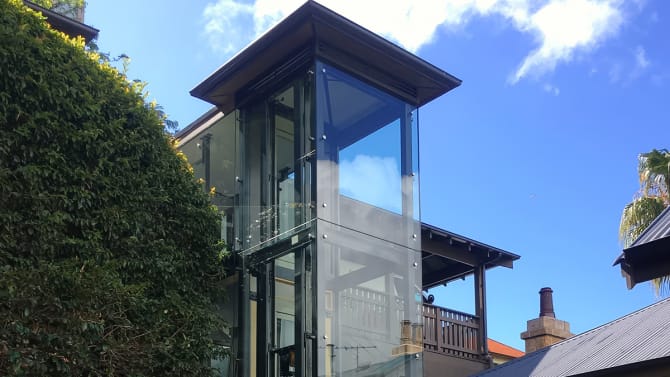 Toughened security glass panels used on an elevator