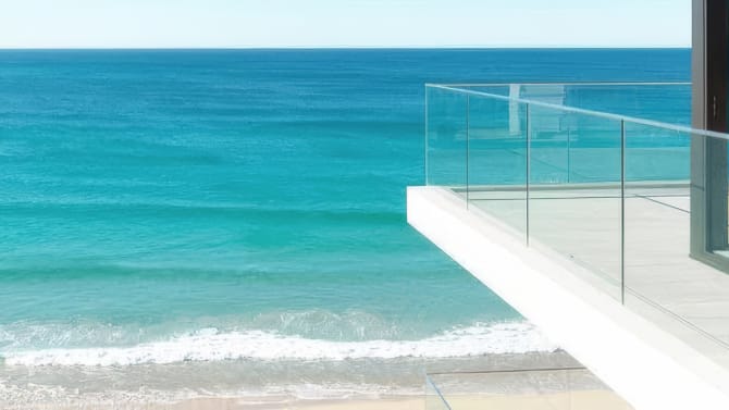 Low iron glass used in a frameless glass balustrade