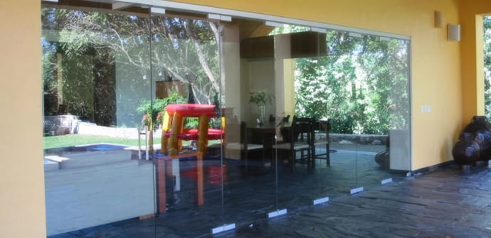 A series of glass doors newly installed on a hotel