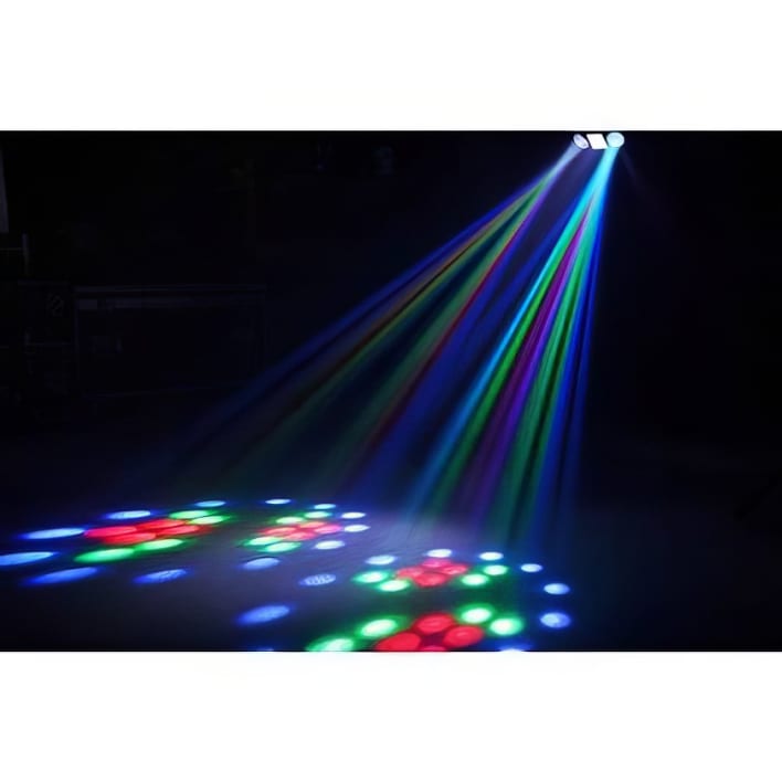 A disco light with colorful lights in the background.