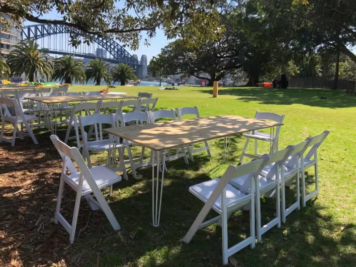 Chairs and tables being hired for a North Epping function