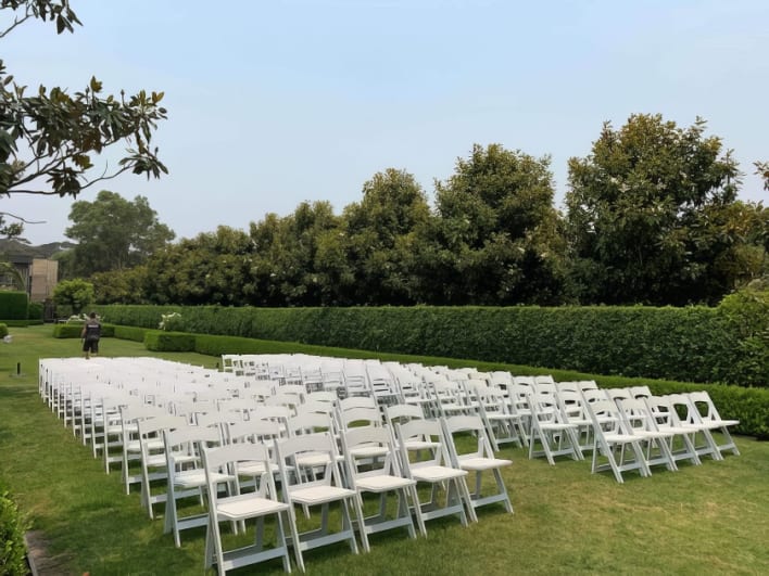 White padded chairs hired for an event