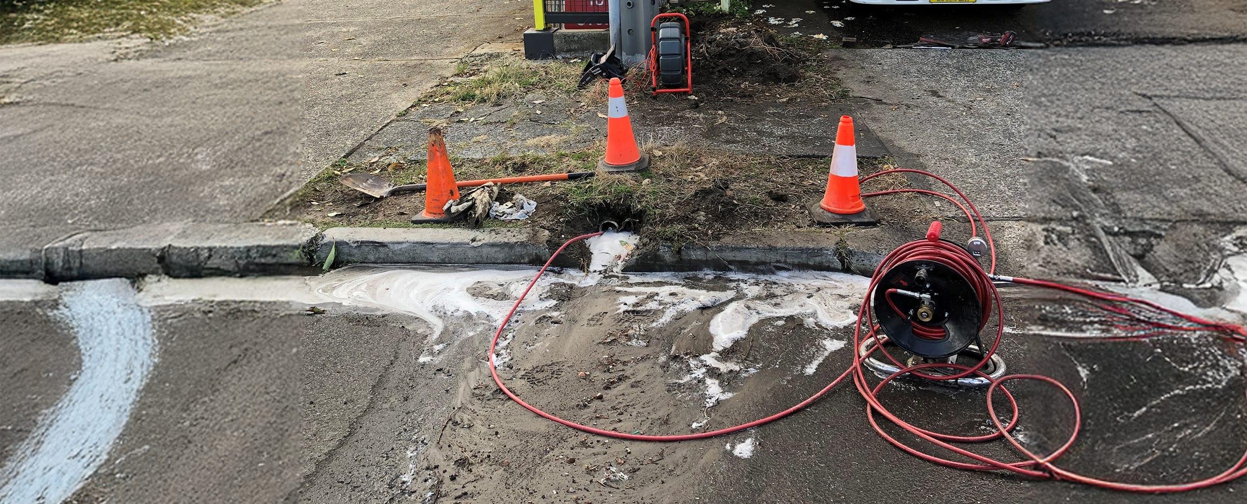 Emergency drain repair work being completed at a commercial Brookvale property
