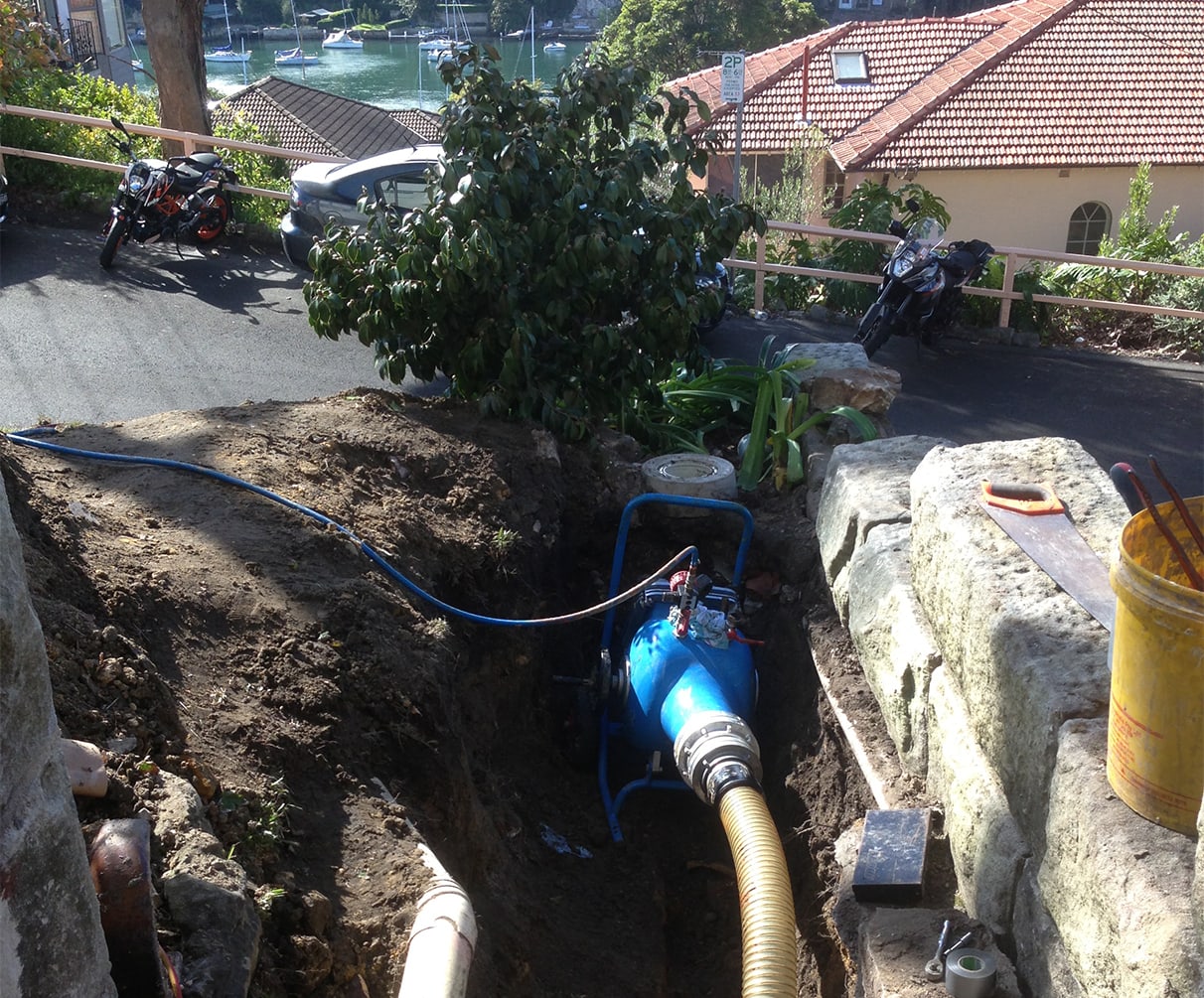Pipe relining in a residential front yard