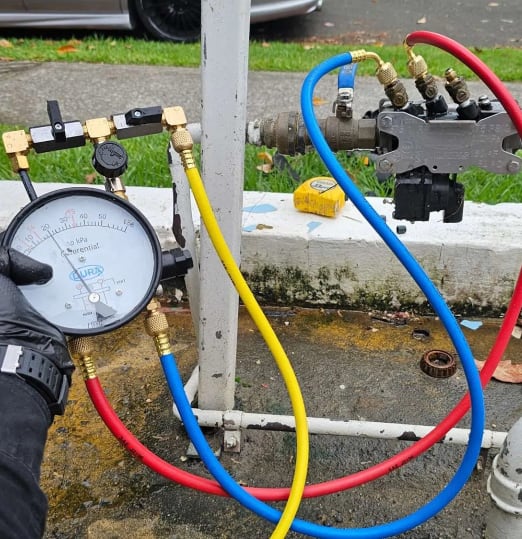 A water backflow test in progress