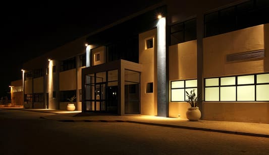 External security lighting on a commercial building
